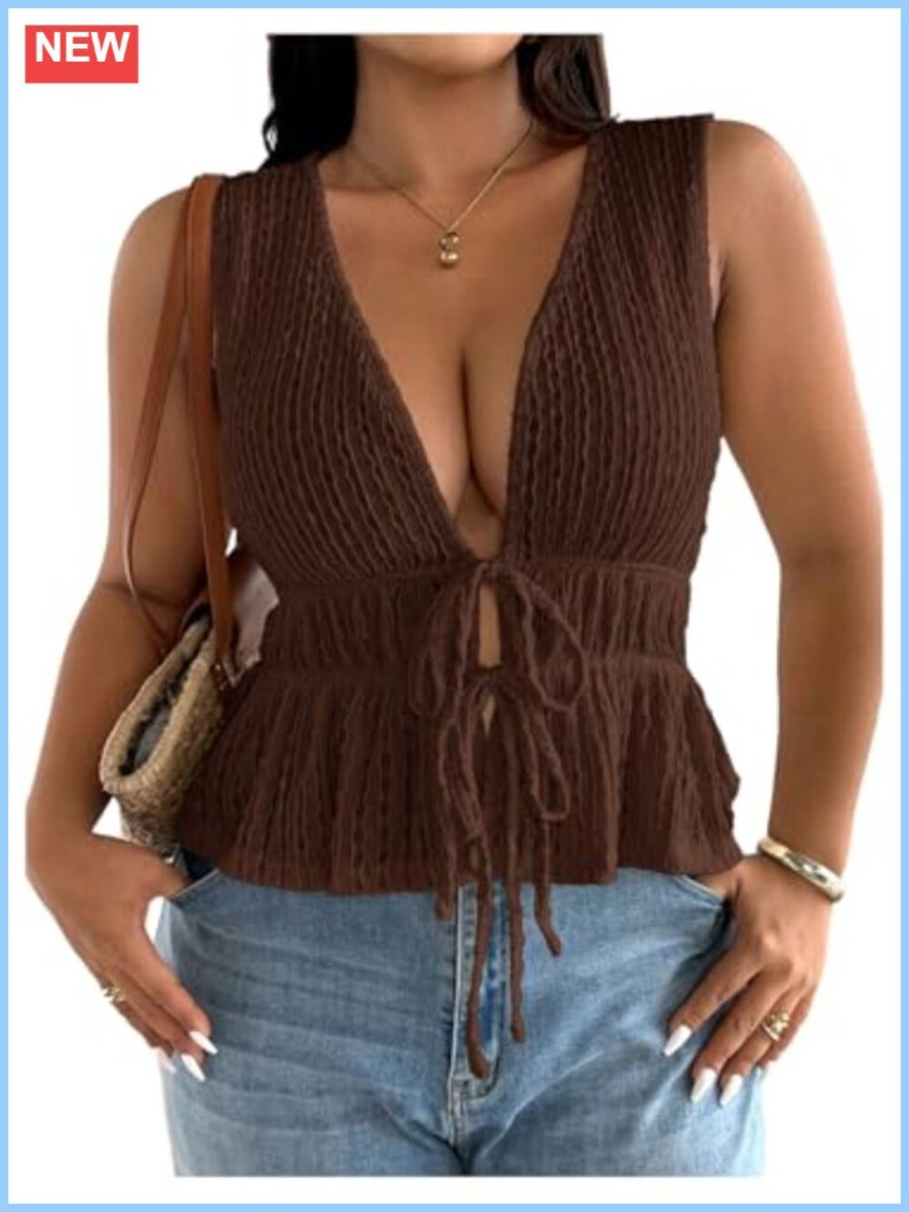 SHENHE Plus Size Tie Front Tank Top V Neck Sleeveless Going Out Shirt